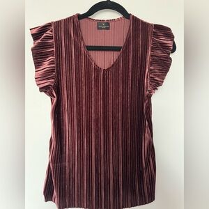 Worthington Velvet Flutter Sleeve Top - Deep Red